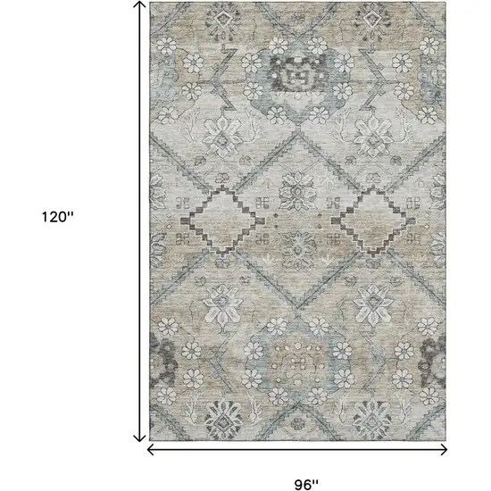 Beige And Gray Floral Washable Area Rug With UV Protection Photo 3