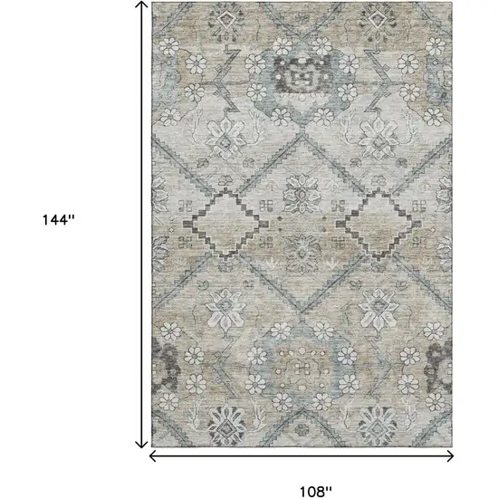 Beige And Gray Floral Washable Area Rug With UV Protection Photo 3