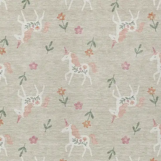 Beige And Gray Floral Washable Indoor Outdoor Area Rug Photo 5
