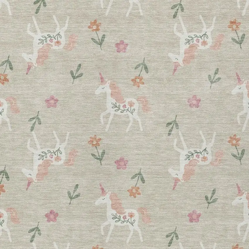 Beige And Gray Floral Washable Indoor Outdoor Area Rug Photo 5