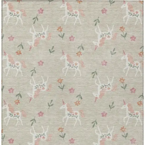 Beige And Gray Floral Washable Indoor Outdoor Area Rug Photo 4
