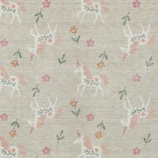 Beige And Gray Floral Washable Indoor Outdoor Area Rug Photo 3