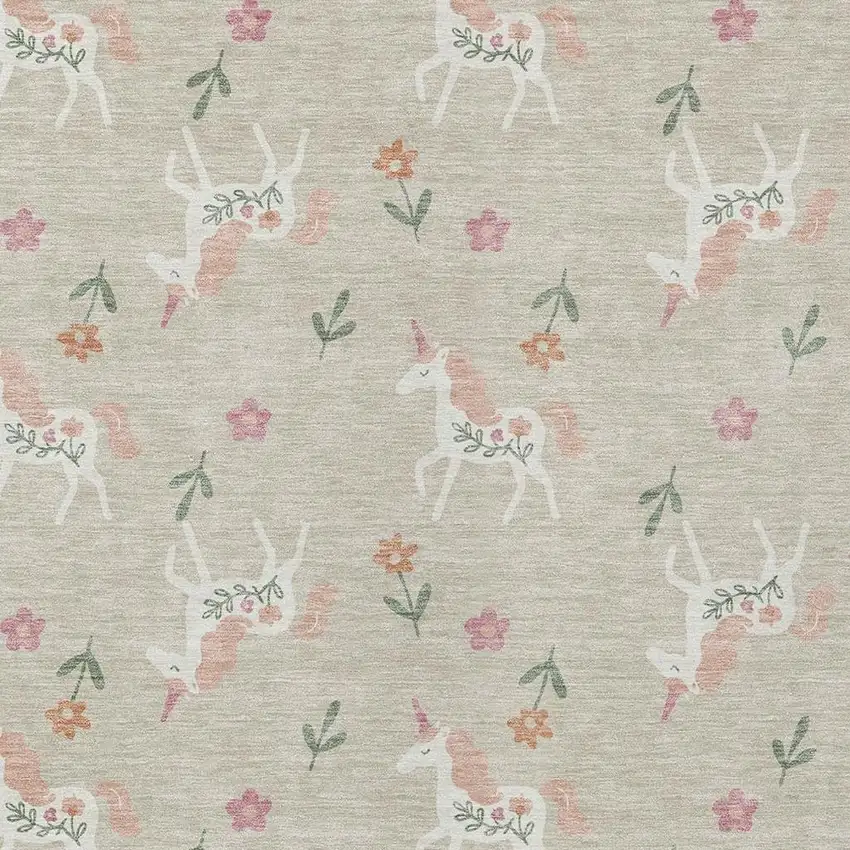Beige And Gray Floral Washable Indoor Outdoor Area Rug Photo 3