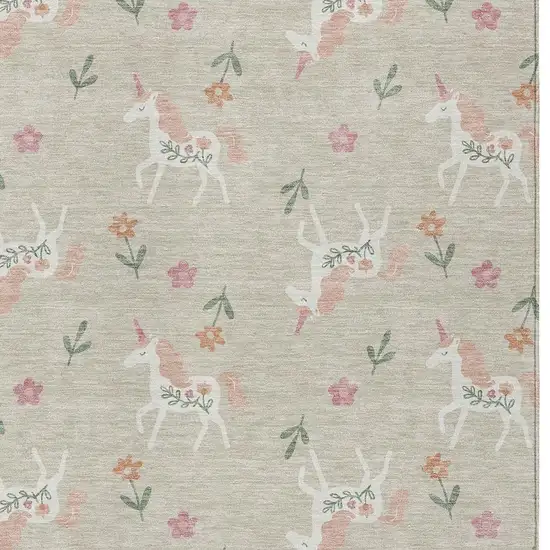 Beige And Gray Floral Washable Indoor Outdoor Area Rug Photo 3