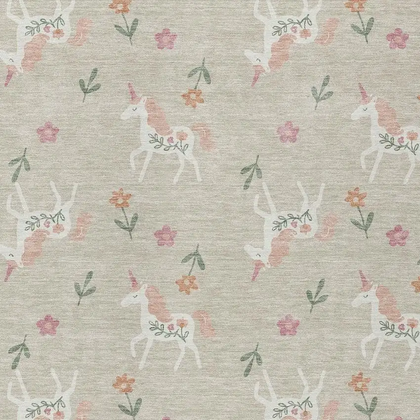 Beige And Gray Floral Washable Indoor Outdoor Area Rug Photo 5