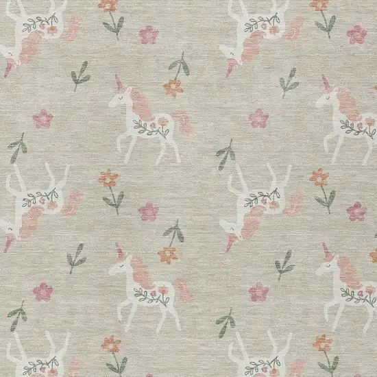 Beige And Gray Floral Washable Indoor Outdoor Area Rug Photo 5