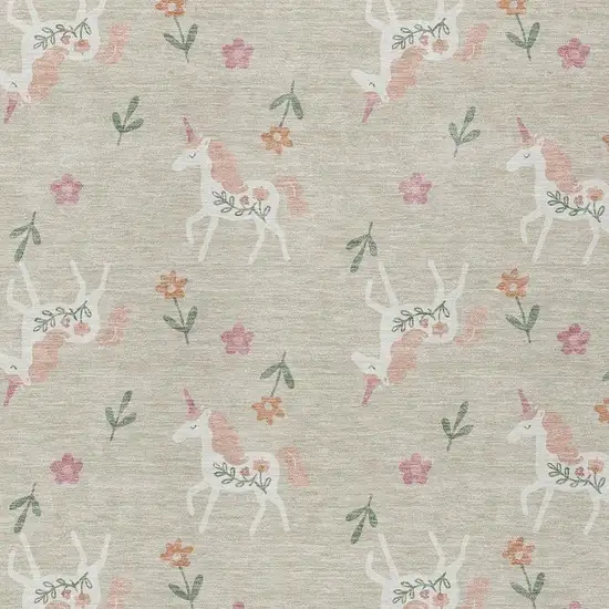Beige And Gray Floral Washable Indoor Outdoor Area Rug Photo 4