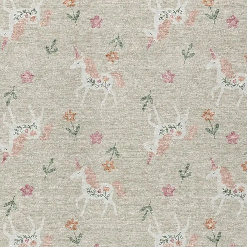 Beige And Gray Floral Washable Indoor Outdoor Area Rug Photo 4