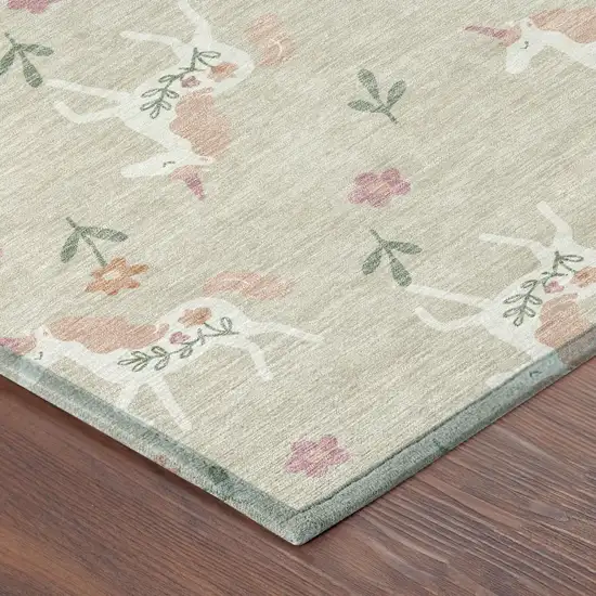Beige And Gray Floral Washable Indoor Outdoor Area Rug Photo 6