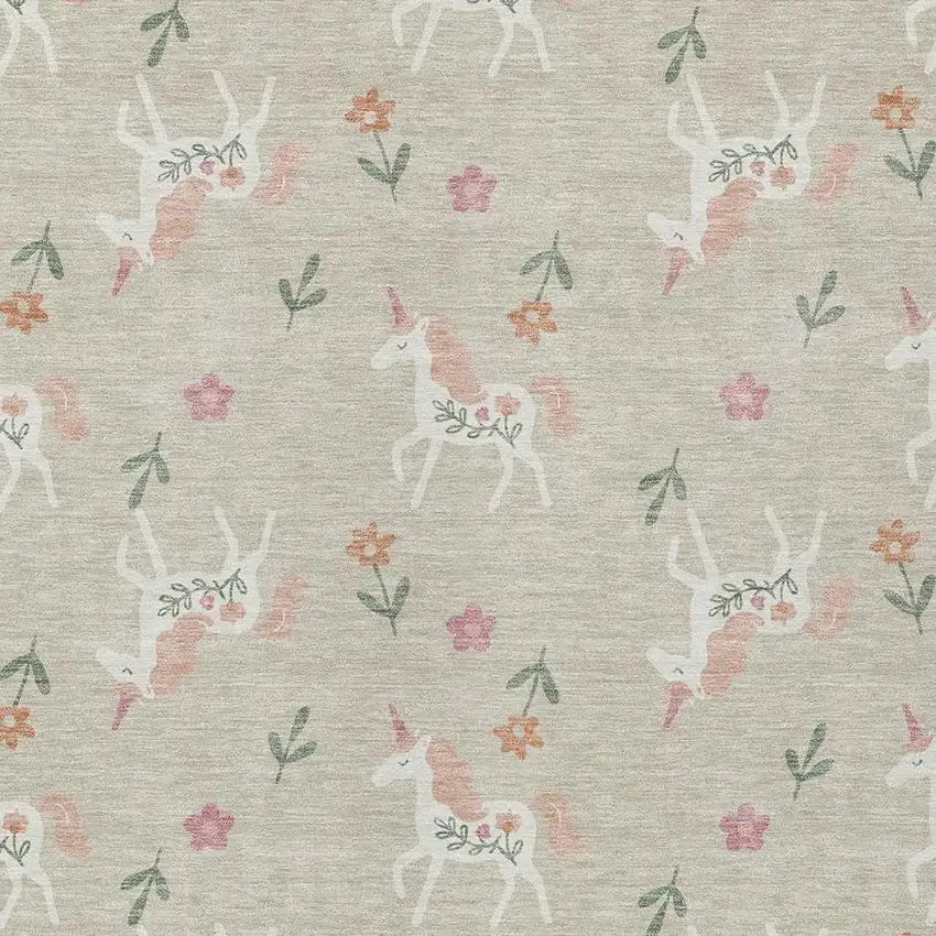Beige And Gray Floral Washable Indoor Outdoor Area Rug Photo 4