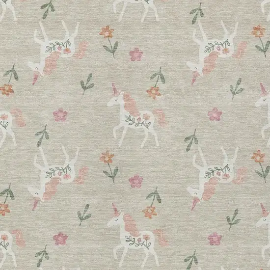 Beige And Gray Floral Washable Indoor Outdoor Area Rug Photo 4