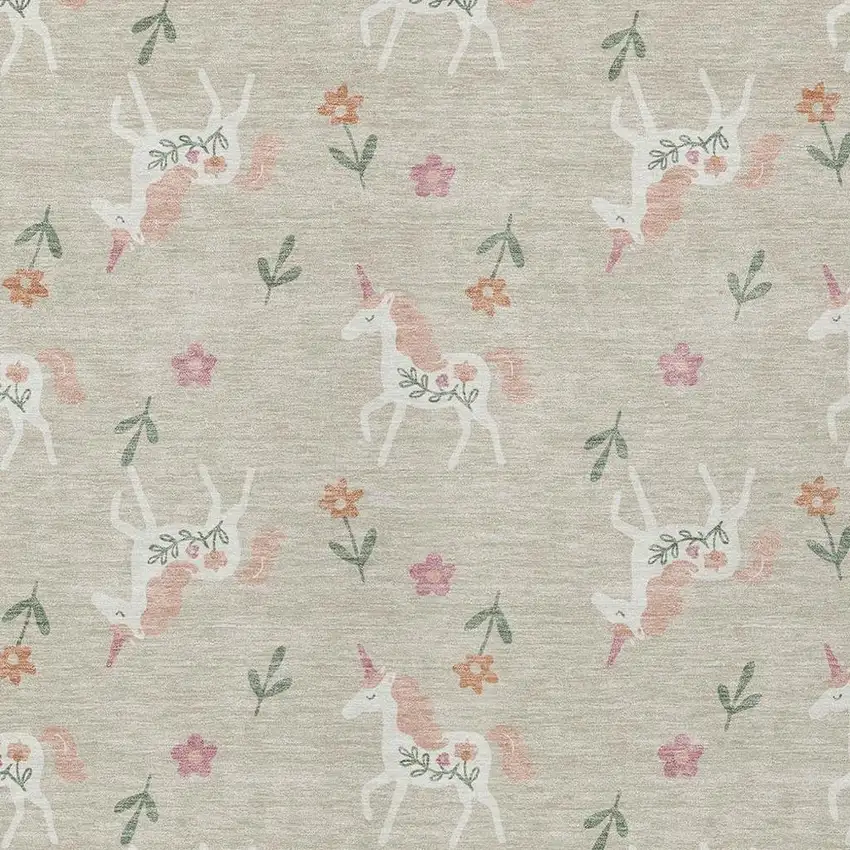 Beige And Gray Floral Washable Indoor Outdoor Area Rug Photo 3