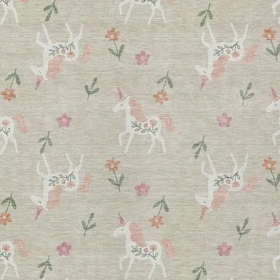 Beige And Gray Floral Washable Indoor Outdoor Area Rug Photo 3