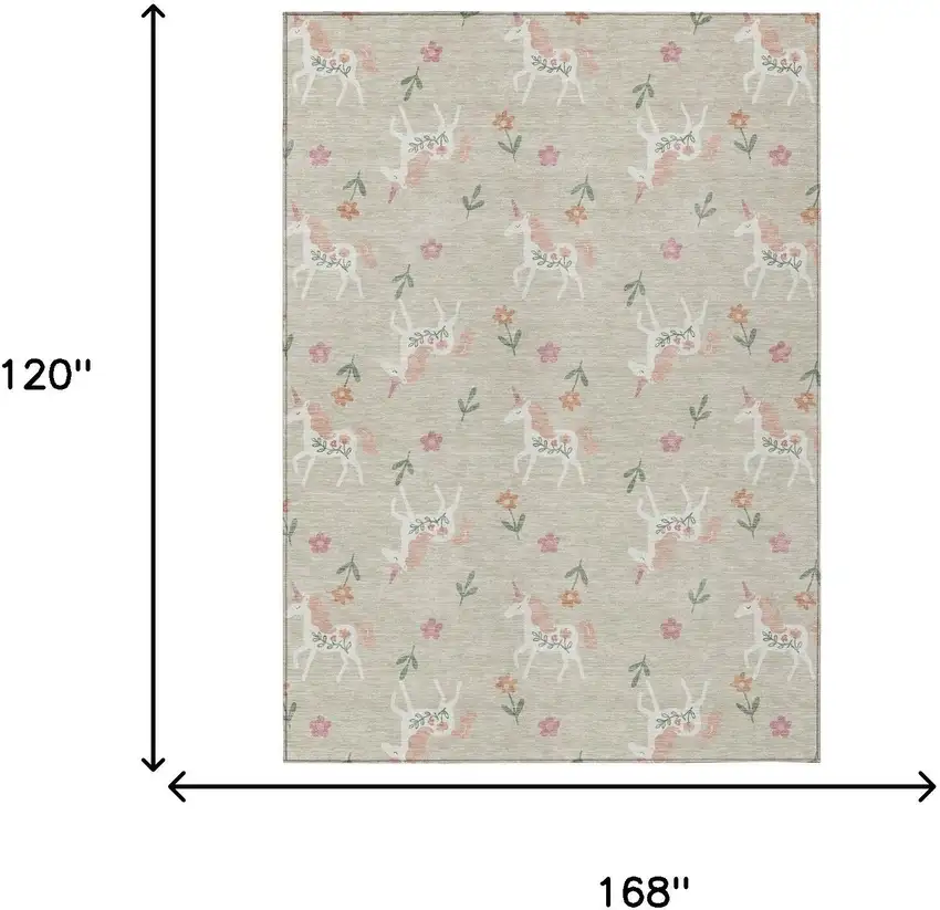 Beige And Gray Floral Washable Indoor Outdoor Area Rug Photo 9