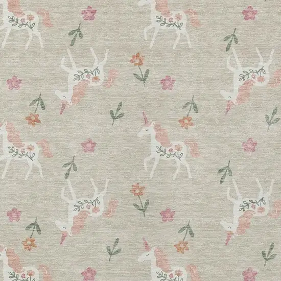 Beige And Gray Floral Washable Indoor Outdoor Area Rug Photo 5