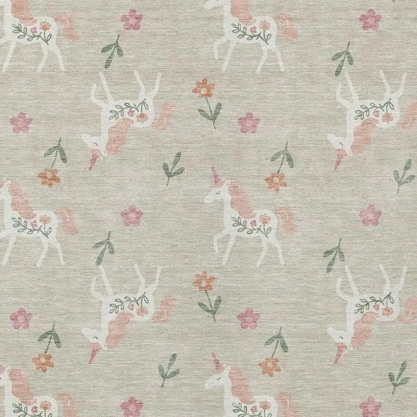 Beige And Gray Floral Washable Indoor Outdoor Area Rug Photo 5