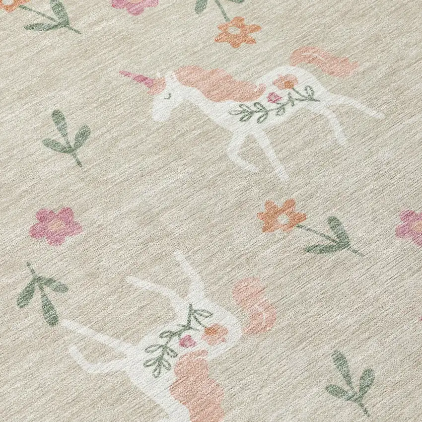 Beige And Gray Floral Washable Indoor Outdoor Area Rug Photo 8