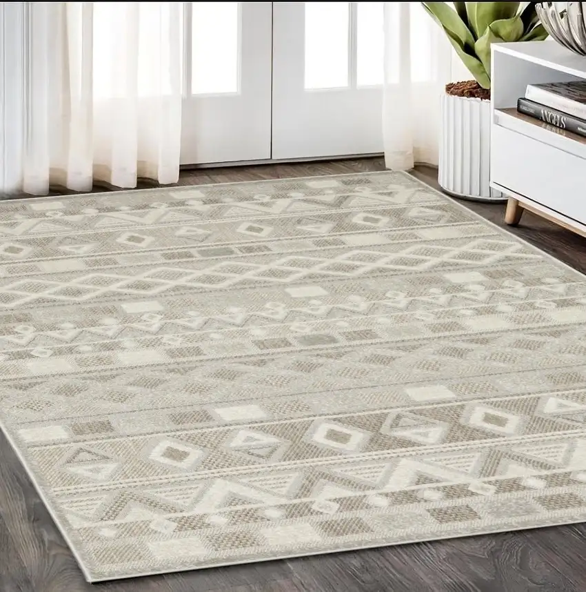 Beige And Gray Geometric Area Rug Photo 1