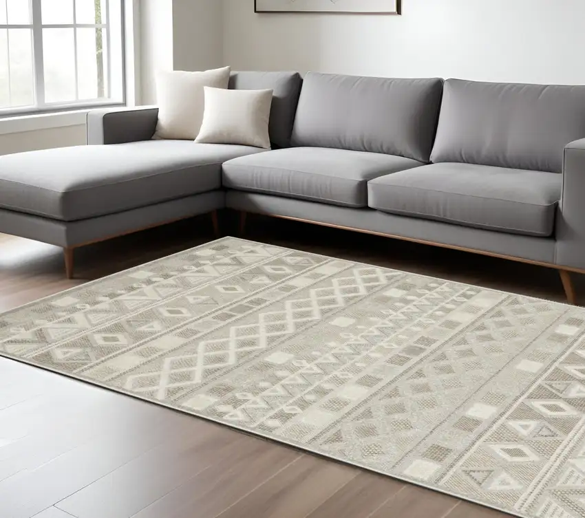 Beige And Gray Geometric Area Rug Photo 1