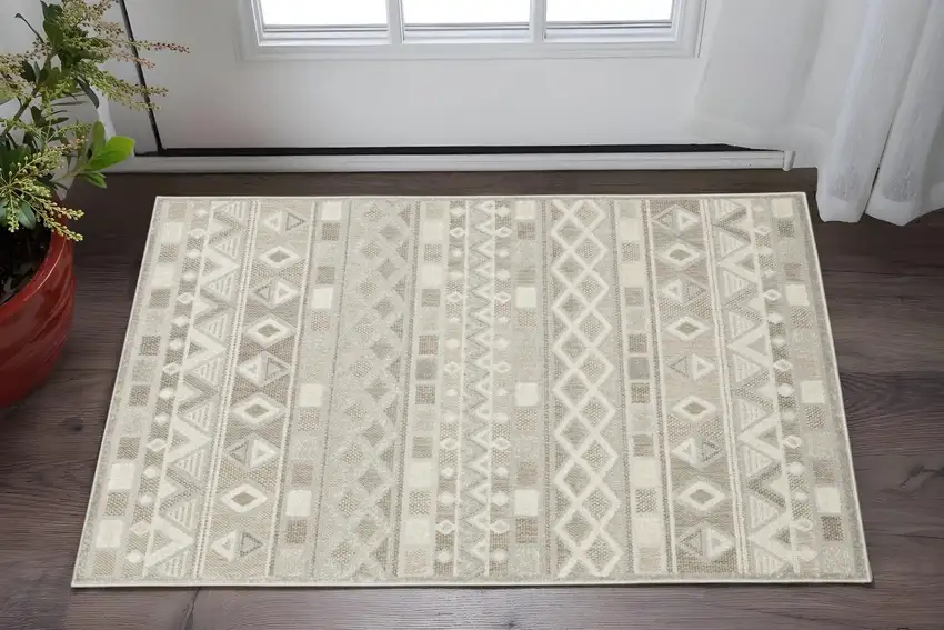 Beige And Gray Geometric Area Rug Photo 1