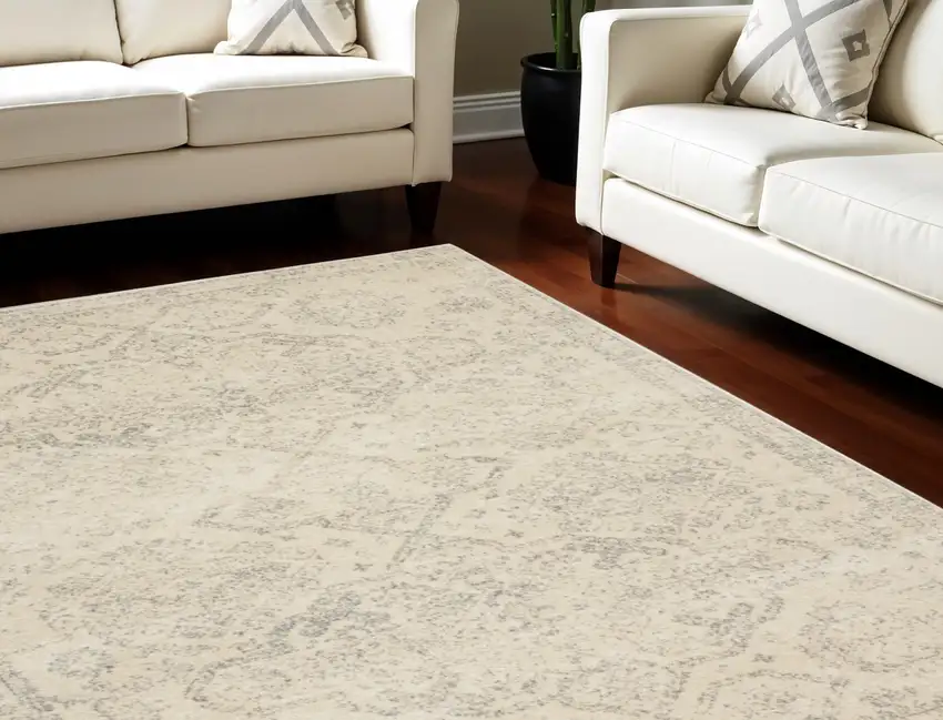 Beige And Gray Geometric Distressed Area Rug Photo 1