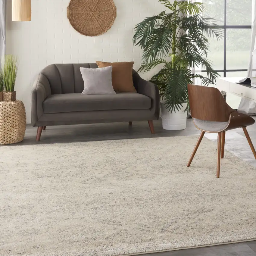 Beige And Gray Geometric Distressed Area Rug Photo 6