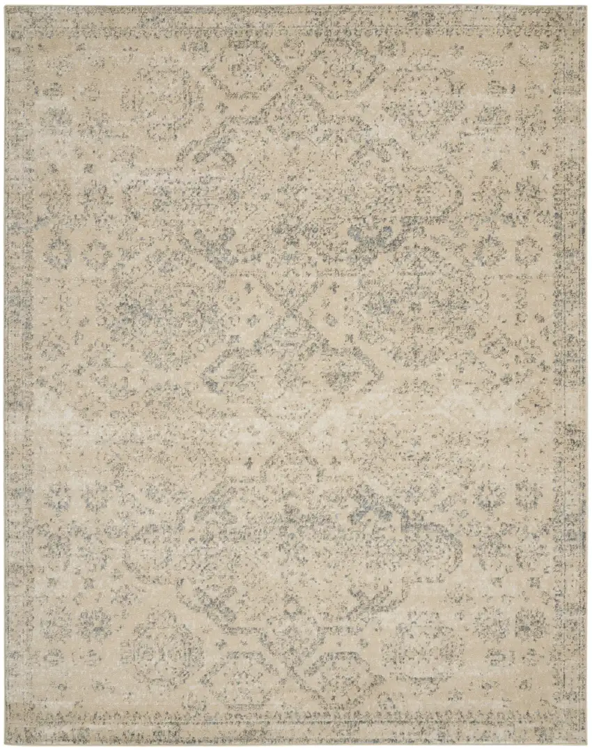 Beige And Gray Geometric Distressed Area Rug Photo 2