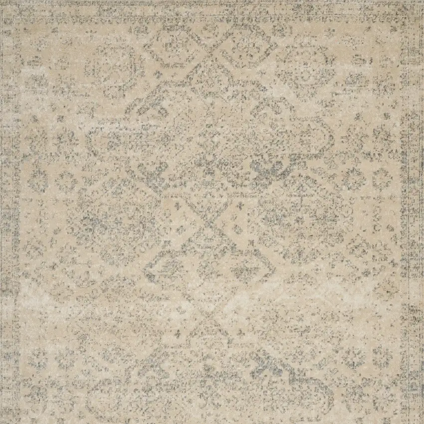 Beige And Gray Geometric Distressed Area Rug Photo 5