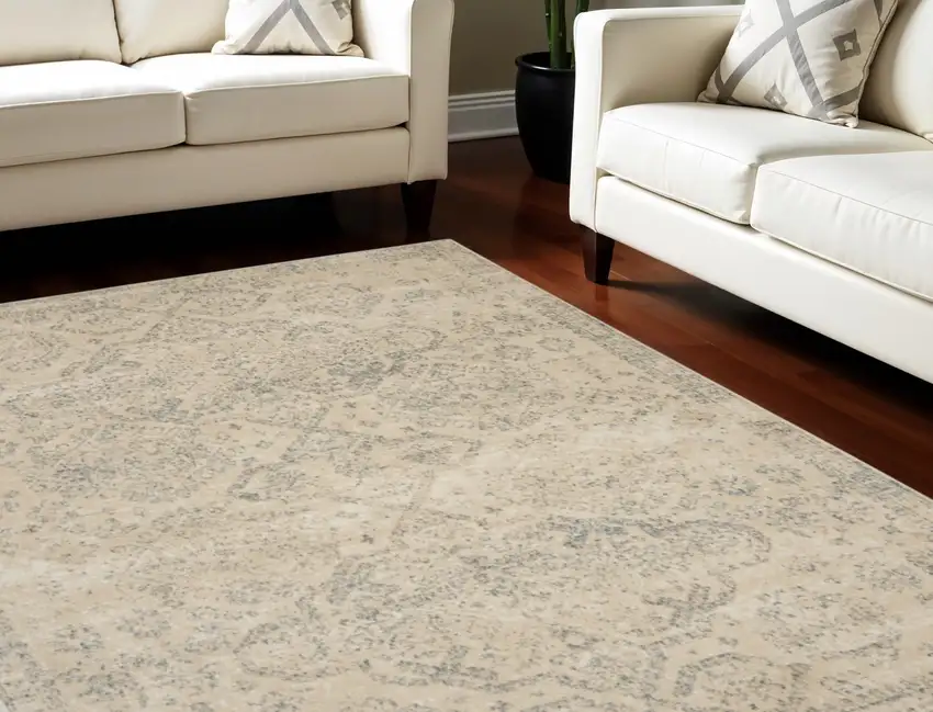Beige And Gray Geometric Distressed Area Rug Photo 1