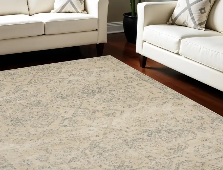 Beige And Gray Geometric Distressed Area Rug Photo 1