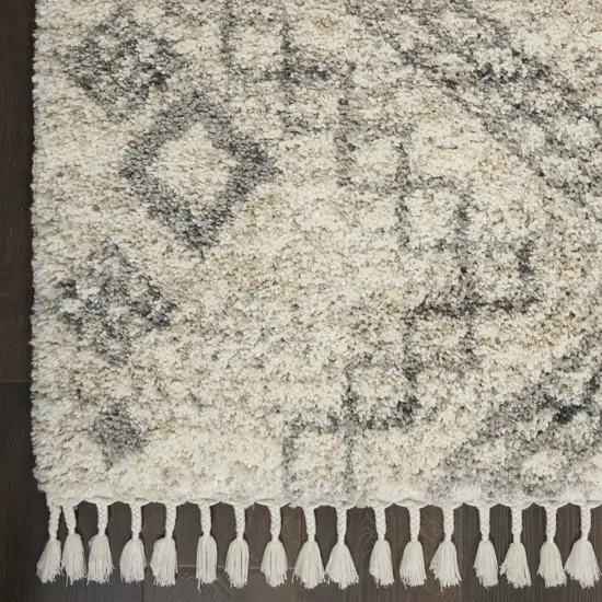 Beige And Gray Geometric Shag Non Skid Area Rug With Fringe Photo 7