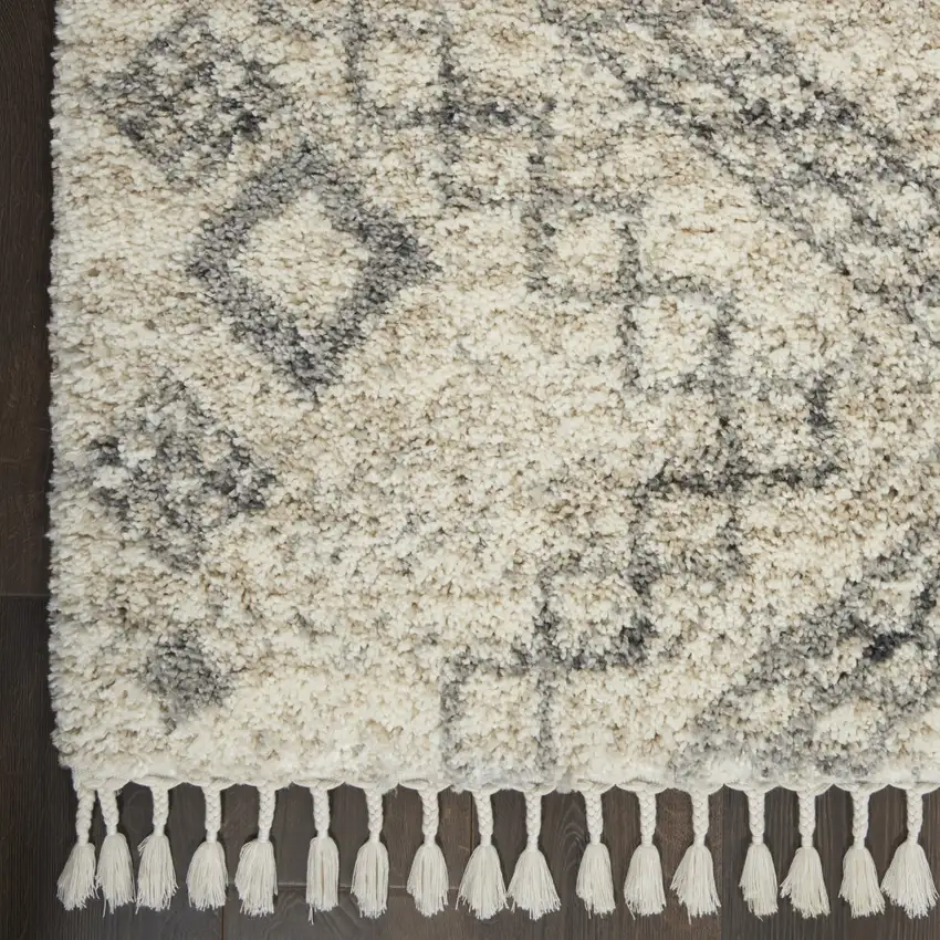 Beige And Gray Geometric Shag Non Skid Area Rug With Fringe Photo 7