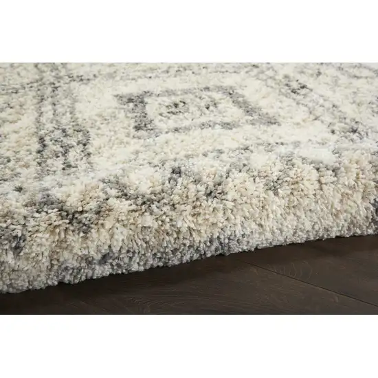 Beige And Gray Geometric Shag Non Skid Area Rug With Fringe Photo 9