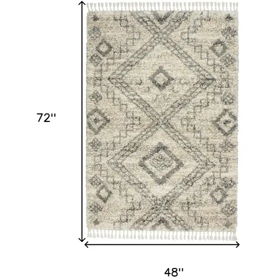 Beige And Gray Geometric Shag Non Skid Area Rug With Fringe Photo 3