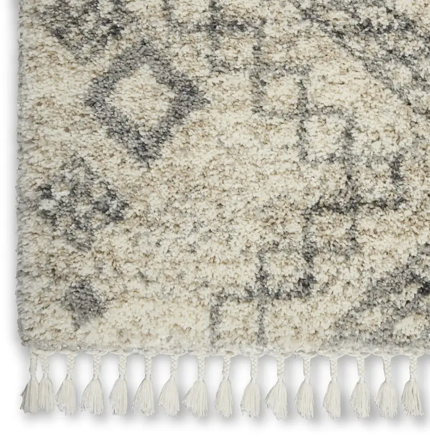 Beige And Gray Geometric Shag Non Skid Area Rug With Fringe Photo 9