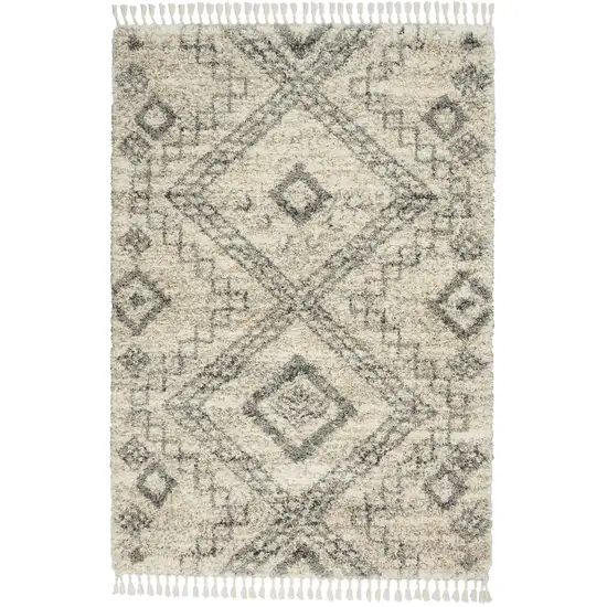 Beige And Gray Geometric Shag Non Skid Area Rug With Fringe Photo 4