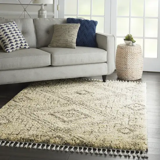 Beige And Gray Geometric Shag Non Skid Area Rug With Fringe Photo 6