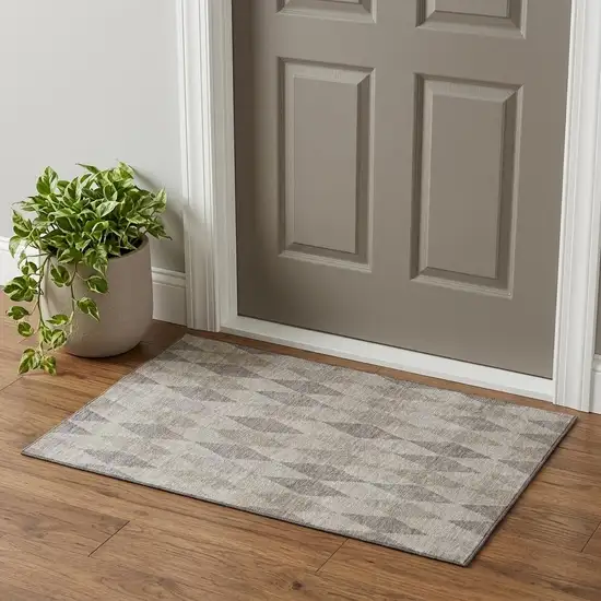 Beige And Gray Geometric Washable Area Rug With UV Protection Photo 1