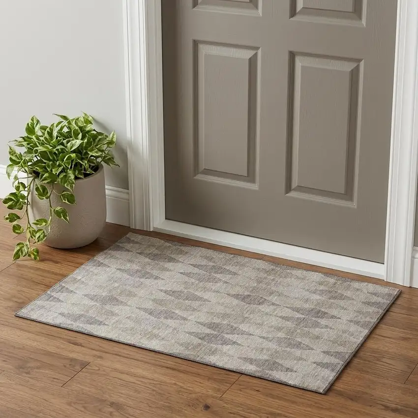 Beige And Gray Geometric Washable Area Rug With UV Protection Photo 1
