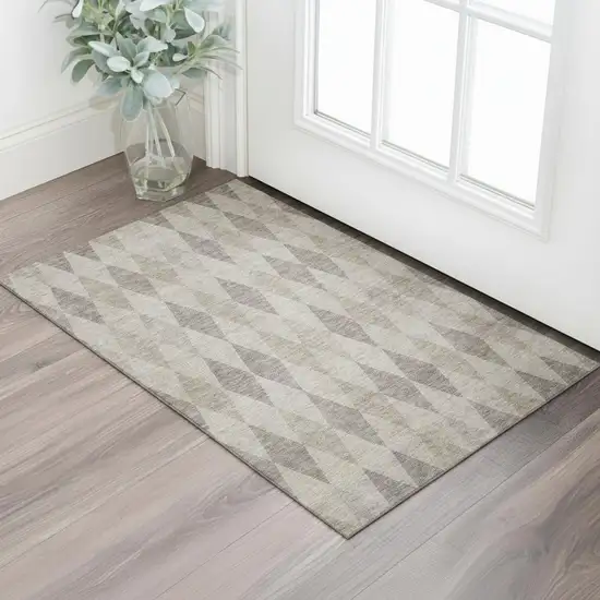 Beige And Gray Geometric Washable Area Rug With UV Protection Photo 1