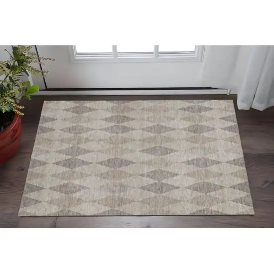 Beige And Gray Geometric Washable Area Rug With UV Protection Photo 2