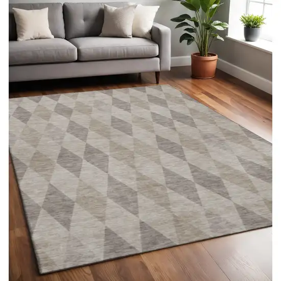 Beige And Gray Geometric Washable Area Rug With UV Protection Photo 2