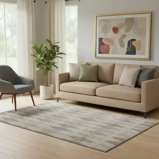 Beige And Gray Geometric Washable Area Rug With UV Protection Photo 1