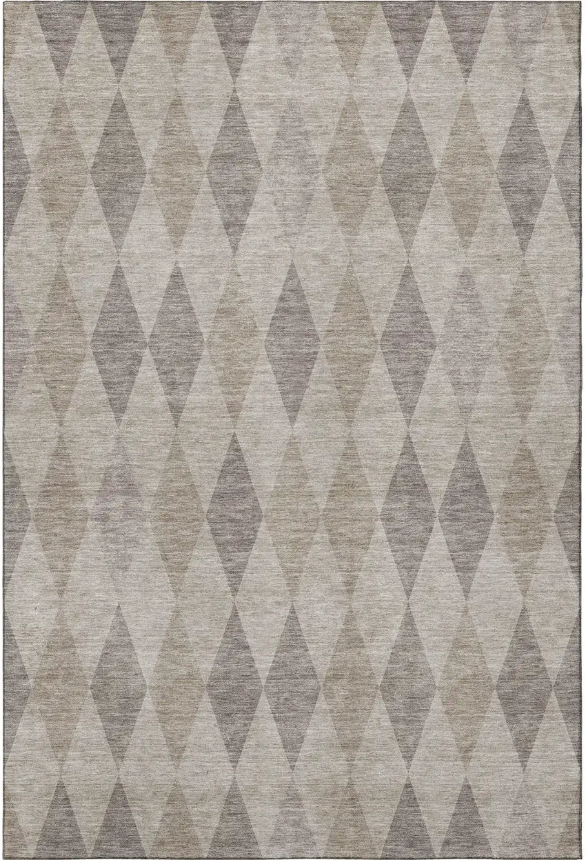 Beige And Gray Geometric Washable Area Rug With UV Protection Photo 4