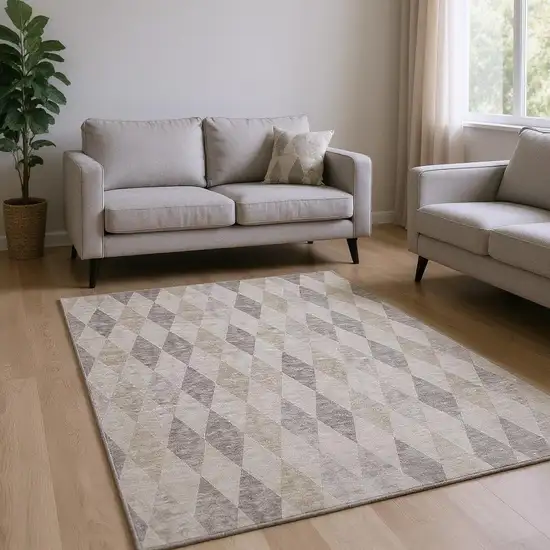 Beige And Gray Geometric Washable Area Rug With UV Protection Photo 2