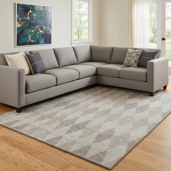 Beige And Gray Geometric Washable Area Rug With UV Protection Photo 1