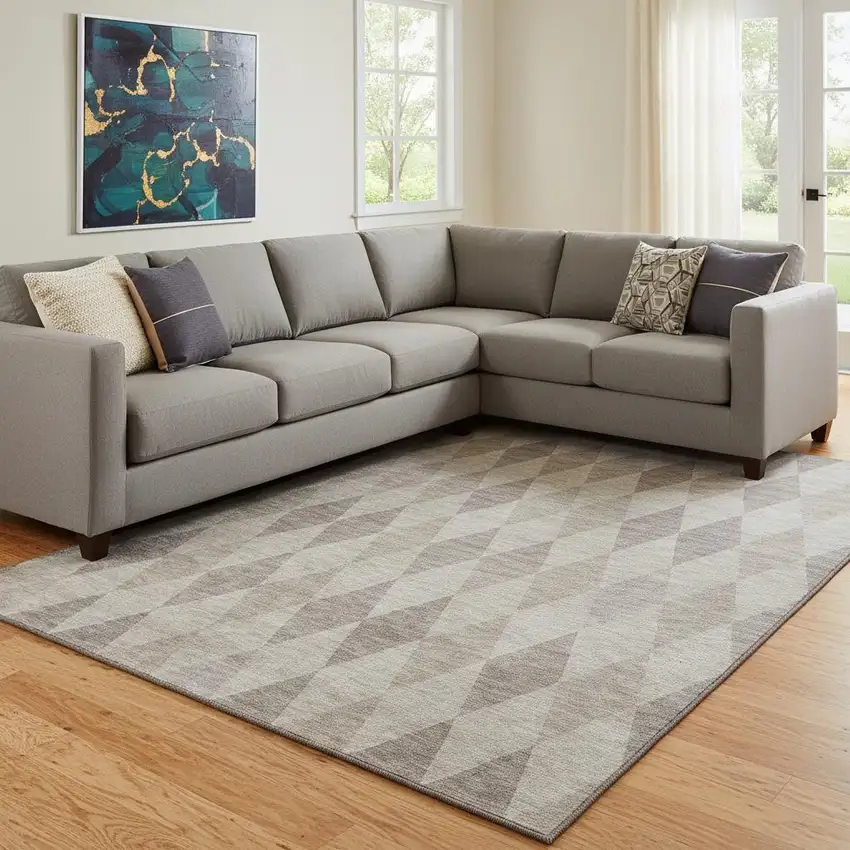 Beige And Gray Geometric Washable Area Rug With UV Protection Photo 1