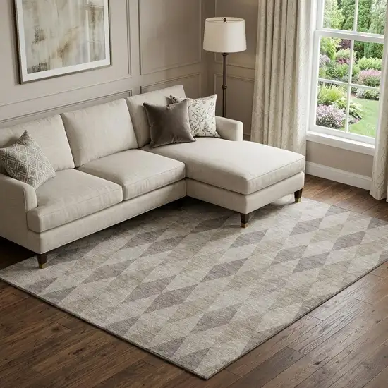 Beige And Gray Geometric Washable Area Rug With UV Protection Photo 1