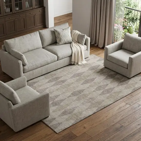 Beige And Gray Geometric Washable Area Rug With UV Protection Photo 1