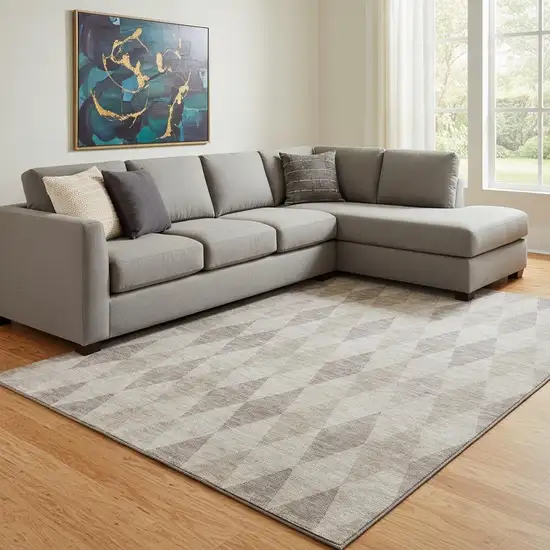 Beige And Gray Geometric Washable Area Rug With UV Protection Photo 1